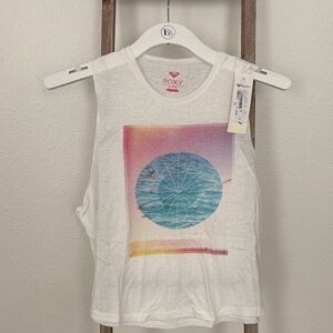Roxy White Tee with Blue and Pink Graphic